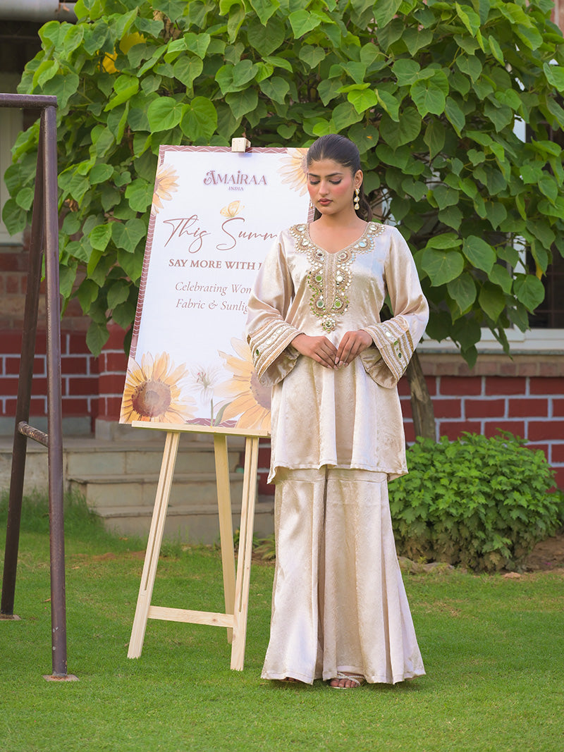 Meira Embroidered Garara Set - Champagne Gold