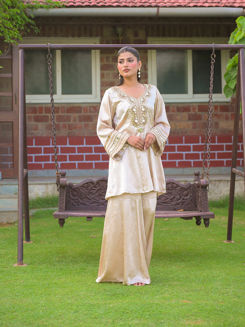 Meira Embroidered Garara Set - Champagne Gold