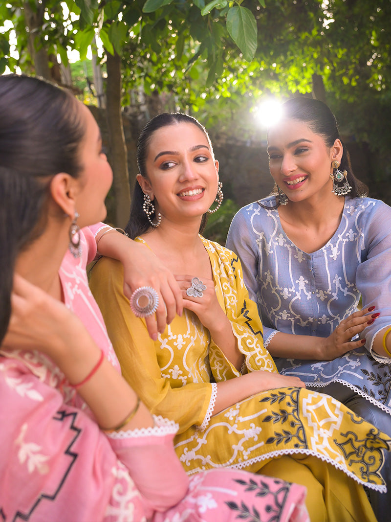 Navya Pure Mul Chanderi Embroidered Kurta Set with Dupatta - Rose Pink