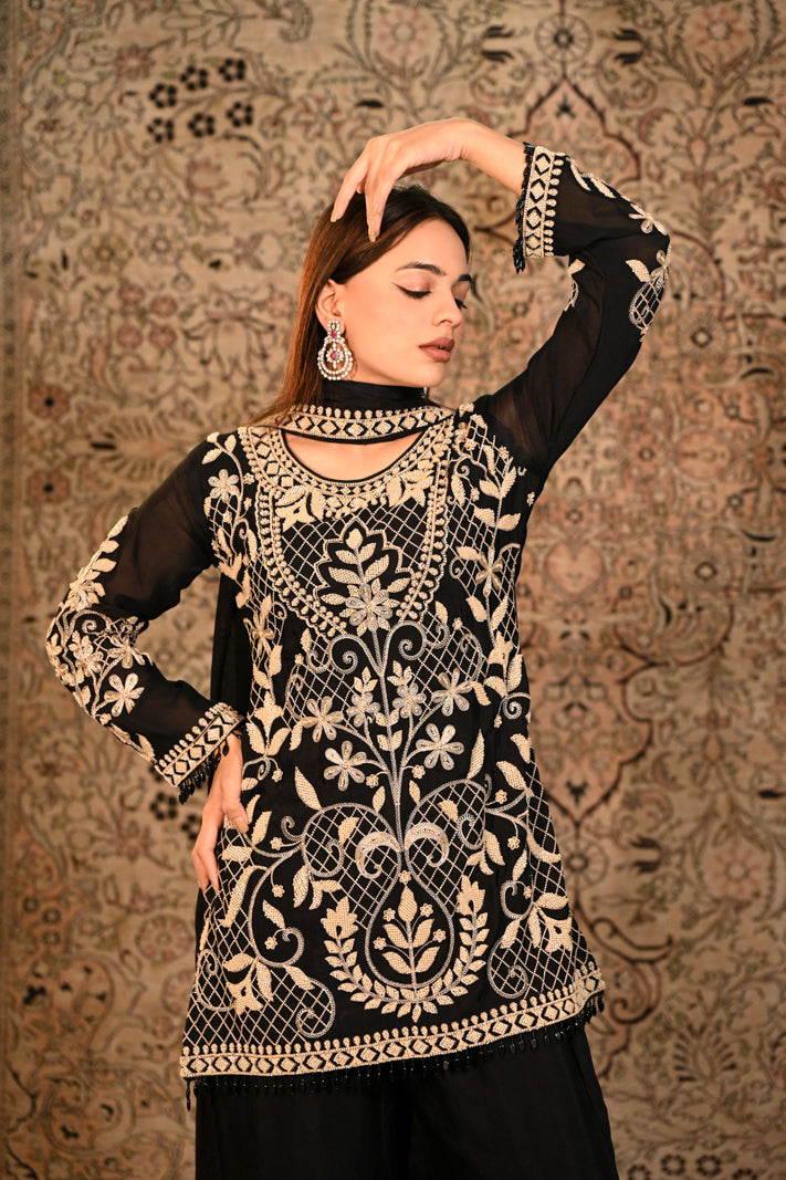 Midnight Elegance Embroidered Suit Set WITH DUPATTA