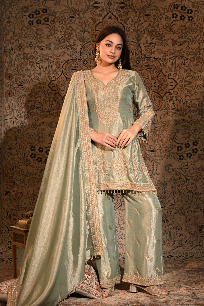 Celeste Mint Embroidered Short Suit Set