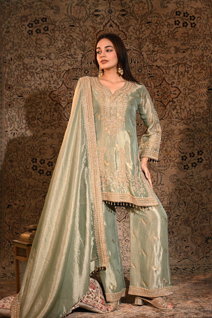 Celeste Mint Embroidered Short Suit Set