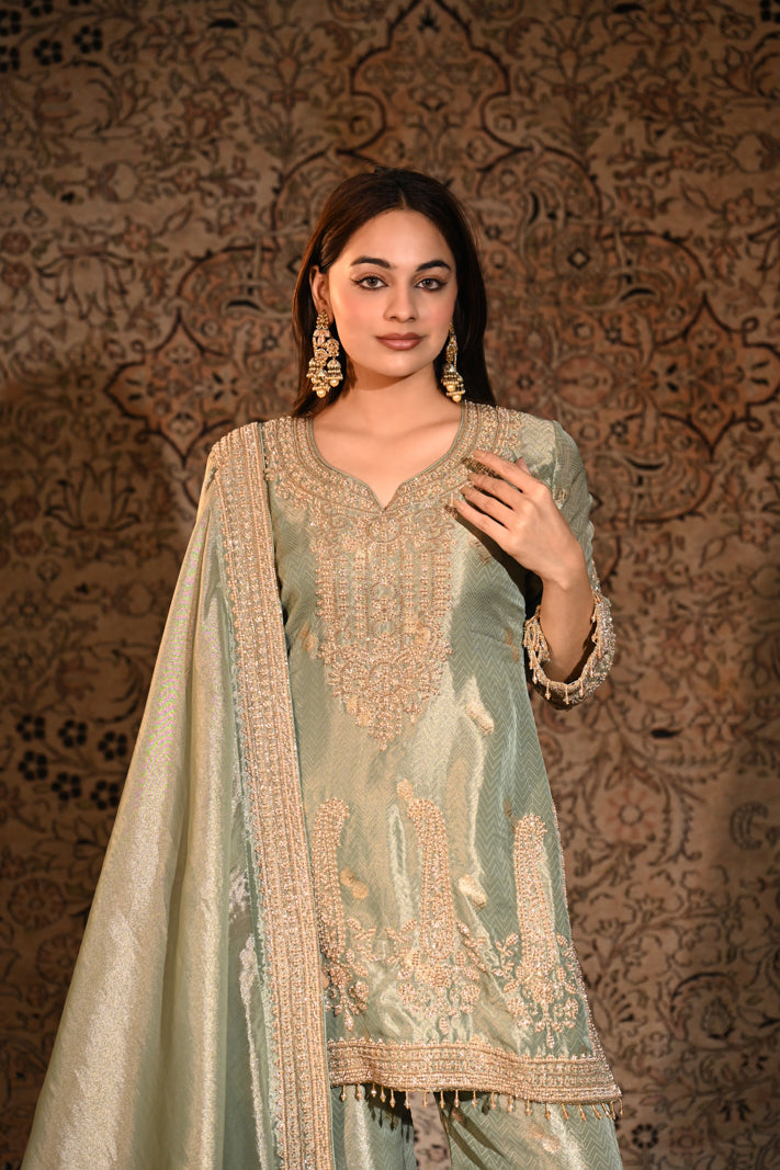 Celeste Mint Embroidered Short Suit Set