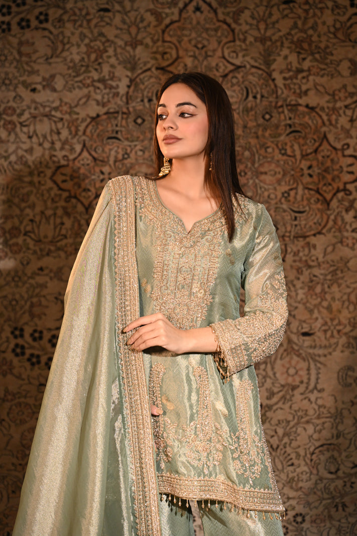 Celeste Mint Embroidered Short Suit Set