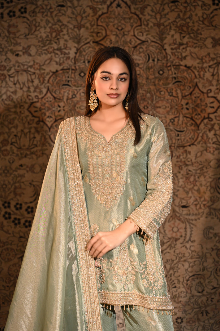 Celeste Mint Embroidered Short Suit Set