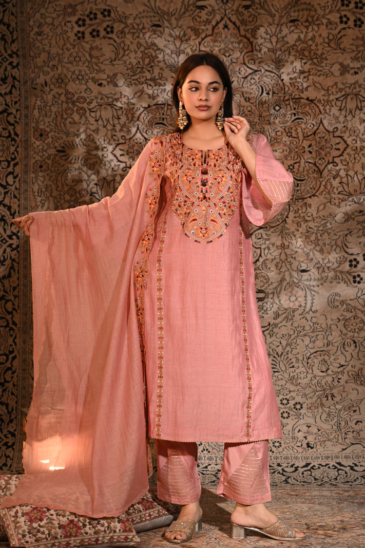 Gulnaar Blush Embroidered Suit Set