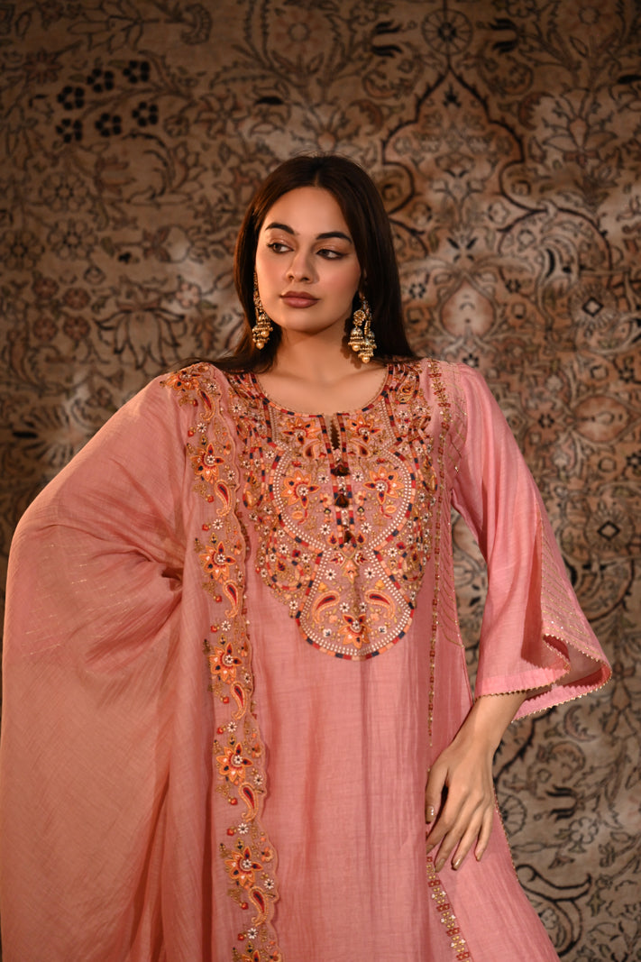 Gulnaar Blush Embroidered Suit Set