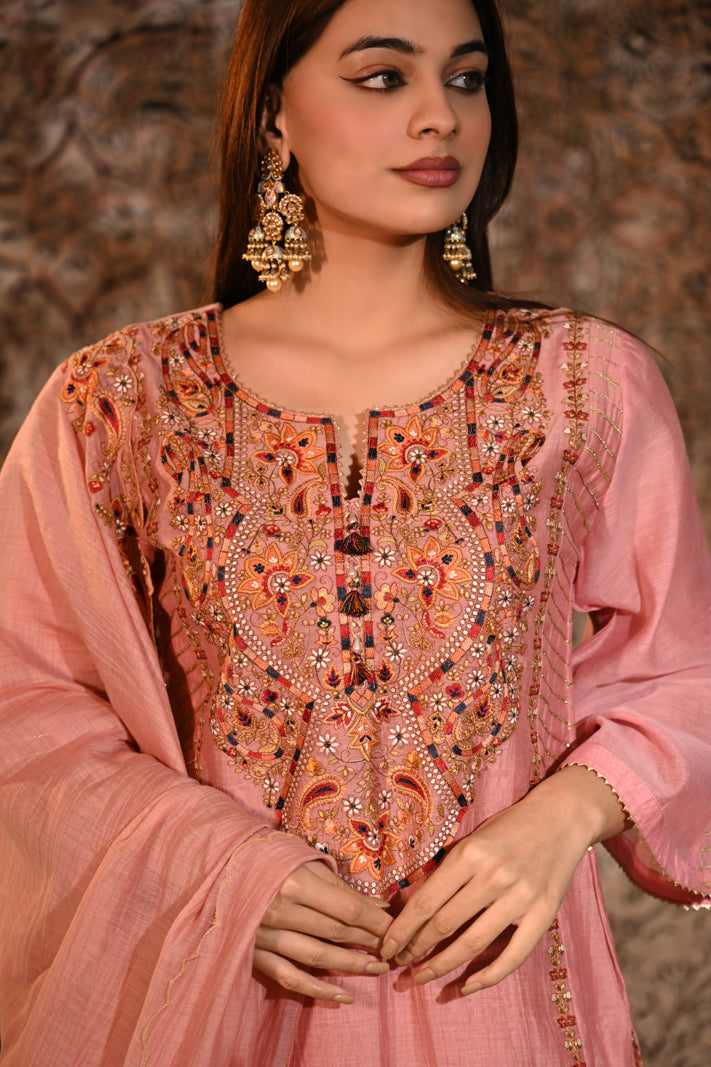 Gulnaar Blush Embroidered Suit Set