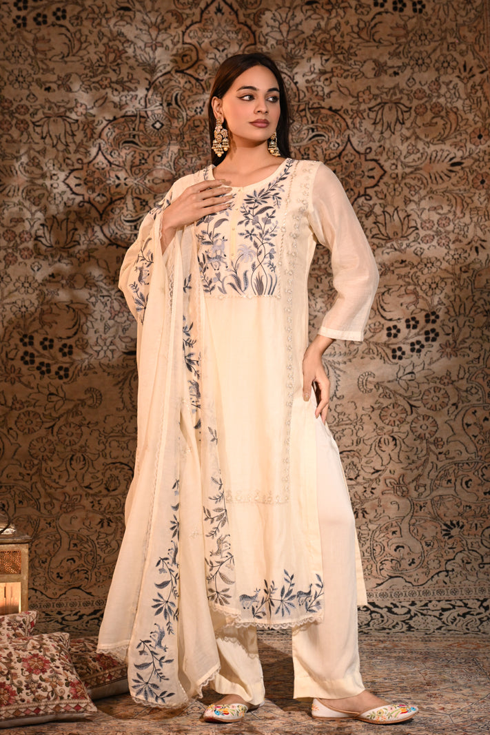 Ivory Bloom Embroidered Suit Set