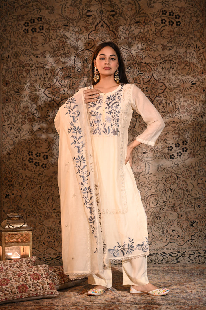 Ivory Bloom Embroidered Suit Set
