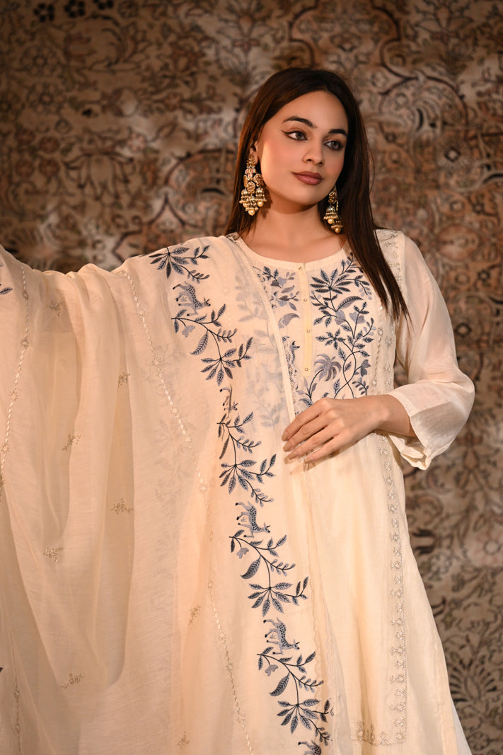 Ivory Bloom Embroidered Suit Set