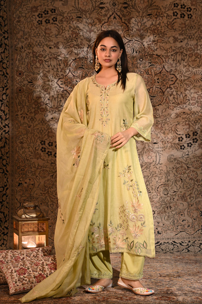 Pistachio Garden Embroidered Suit Set