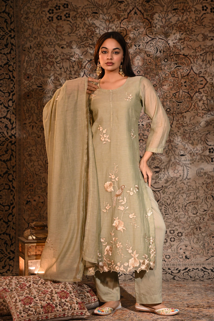Sage Serenade Embroidered Suit Set