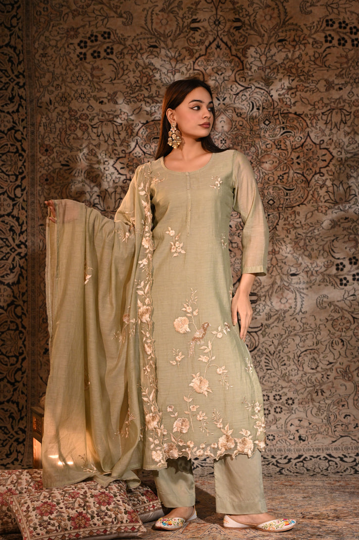 Sage Serenade Embroidered Suit Set