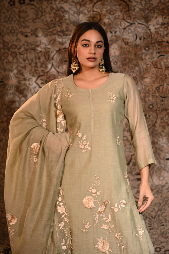 Sage Serenade Embroidered Suit Set