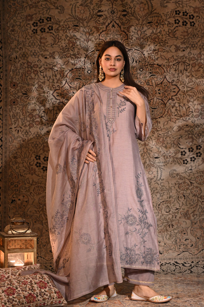 Mauve Meadow Embroidered Suit Set