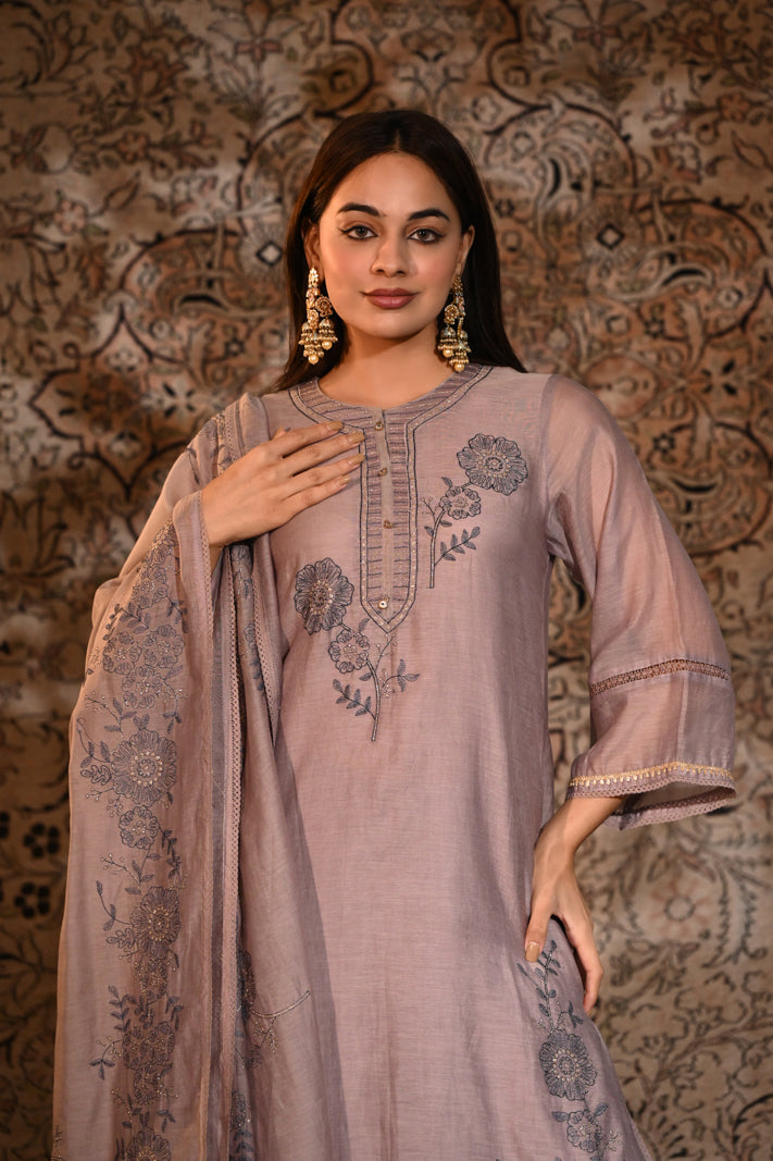 Mauve Meadow Embroidered Suit Set
