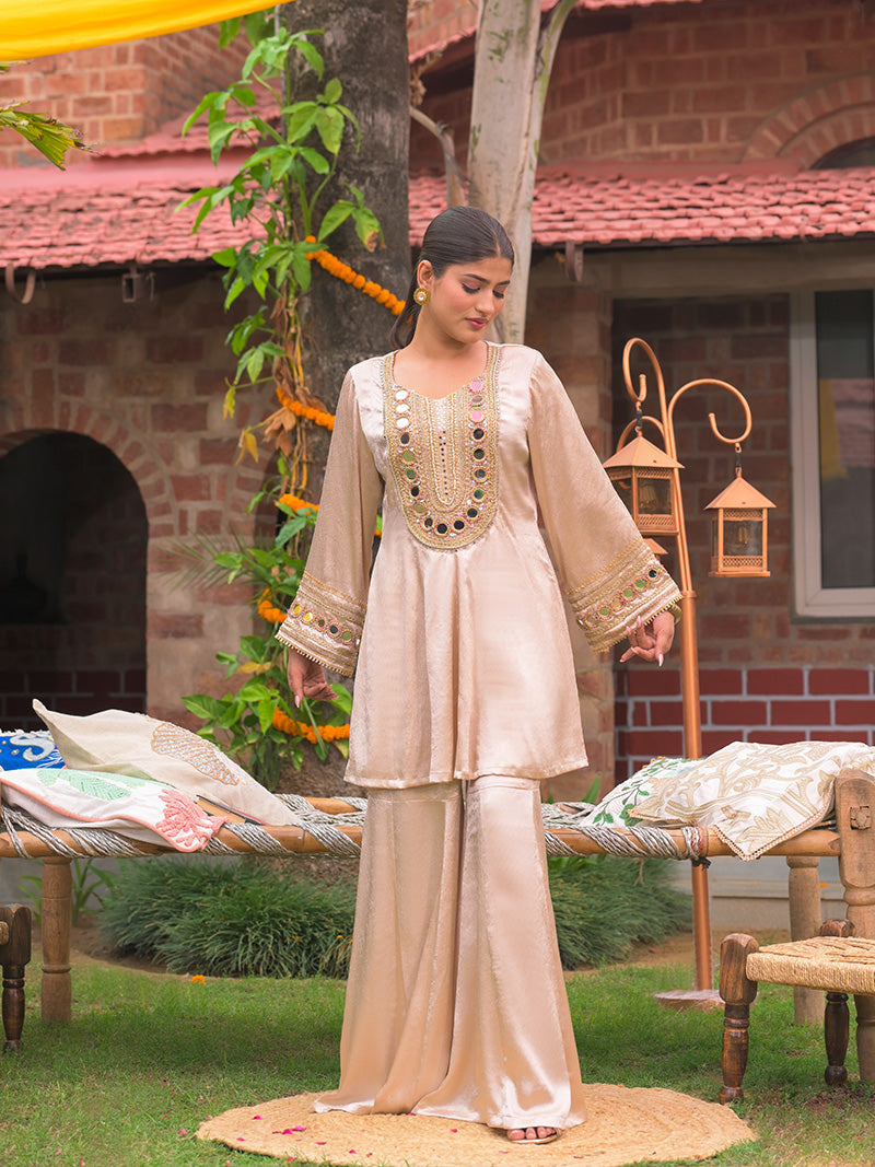 Swara Embroidered Garara Set - Champagne Gold