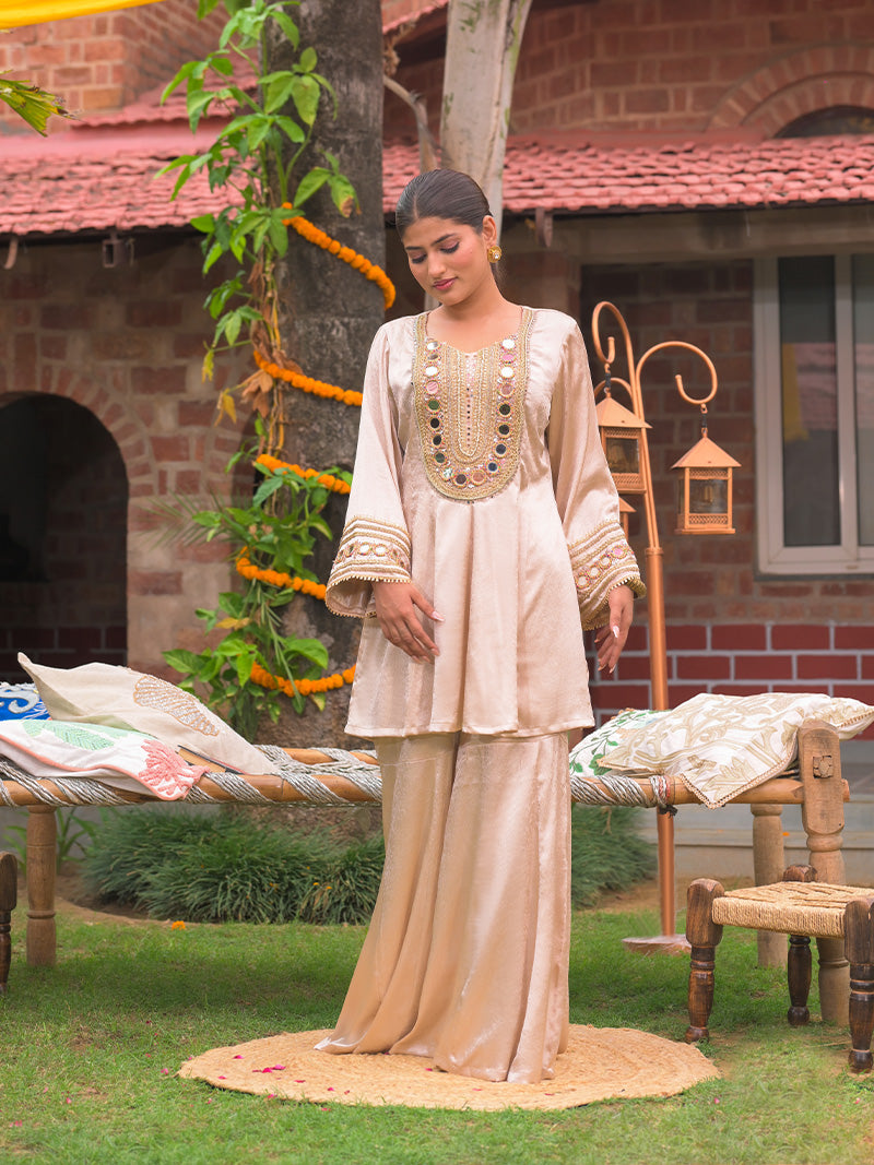 Swara Embroidered Garara Set - Champagne Gold