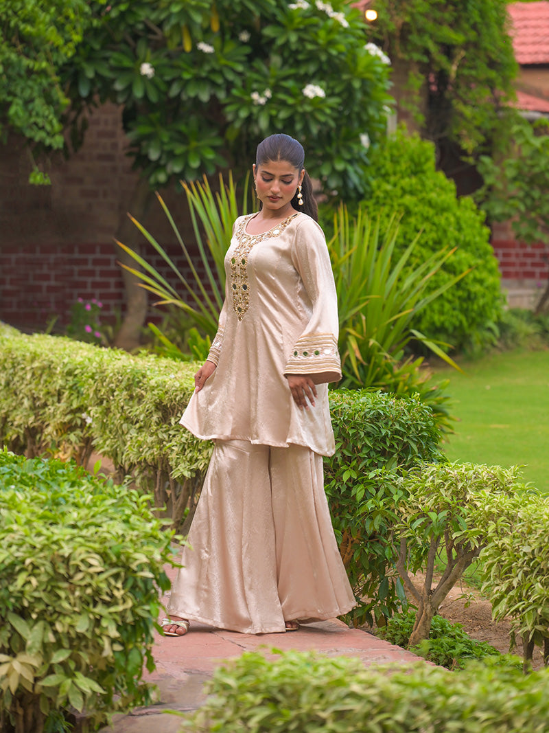 Trisha Embroidered Garara Set - Champagne Gold