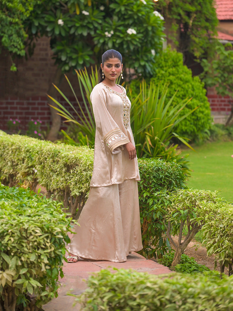 Trisha Embroidered Garara Set - Champagne Gold