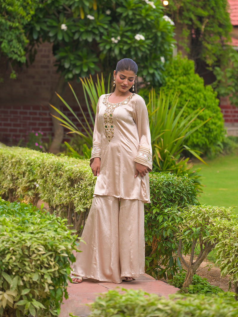 Trisha Embroidered Garara Set - Champagne Gold
