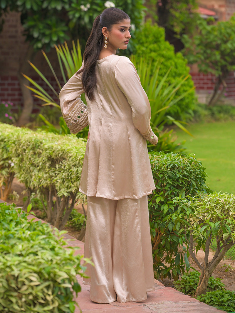 Trisha Embroidered Garara Set - Champagne Gold