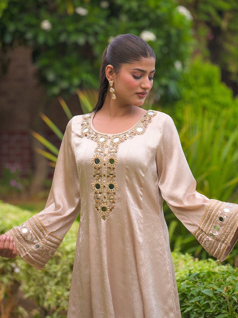 Trisha Embroidered Garara Set - Champagne Gold