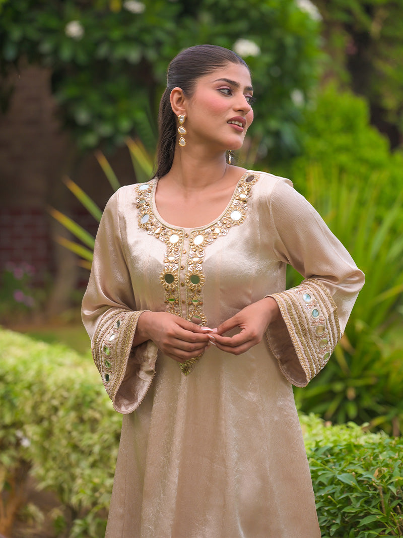 Trisha Embroidered Garara Set - Champagne Gold
