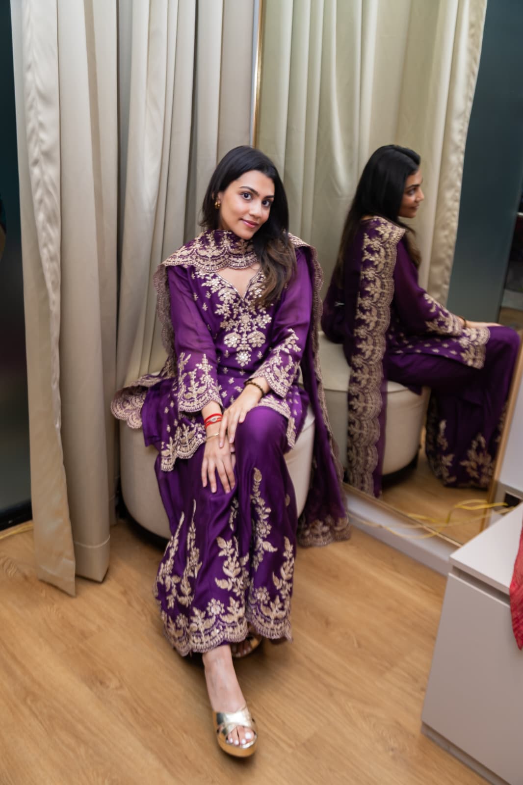 Yukta Sethi in Aarini Mul Chanderi Embroidered Sharara Set