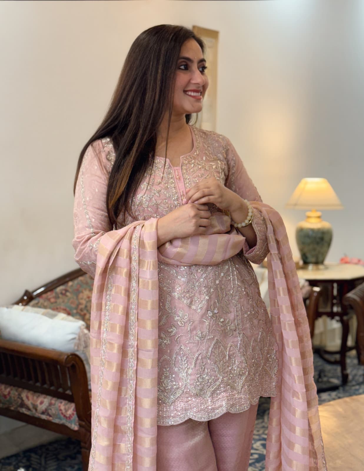 Jyoti Bisht in Ameera Tissue Set - Pink