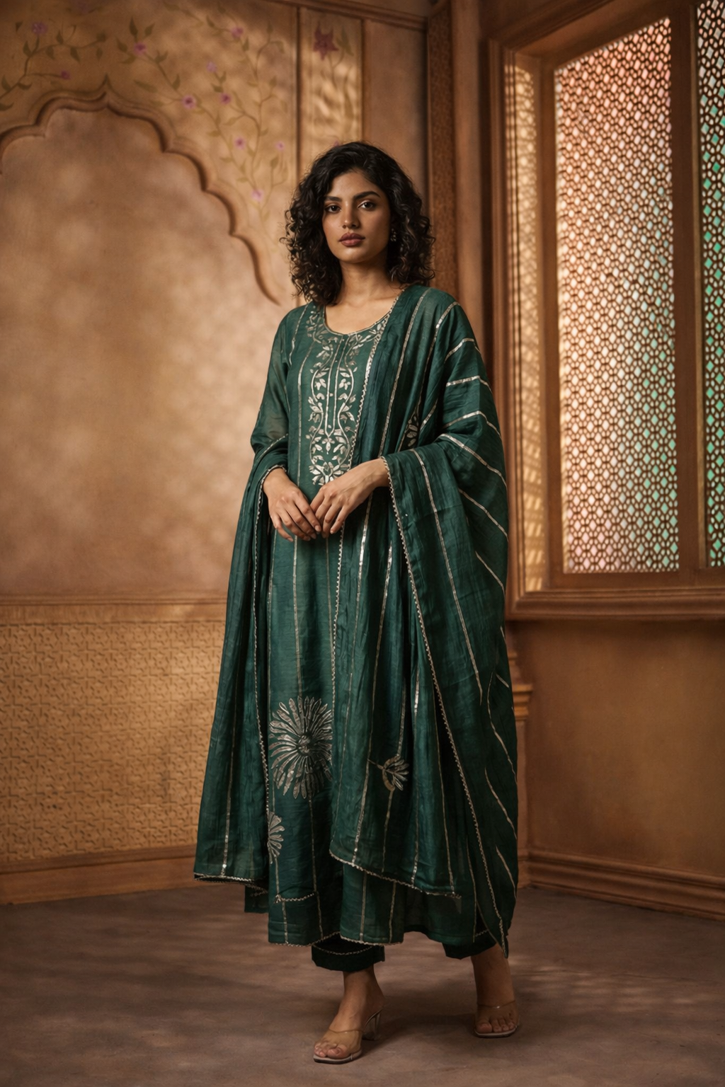 SAJDA MUL CHANDERI KURTA SET WITH DUPATTA