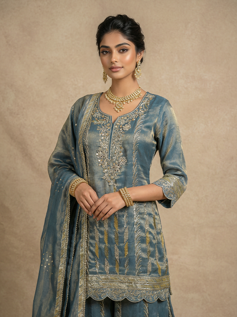 THE ZEHRA TISSUE ZARI SHARARA SET