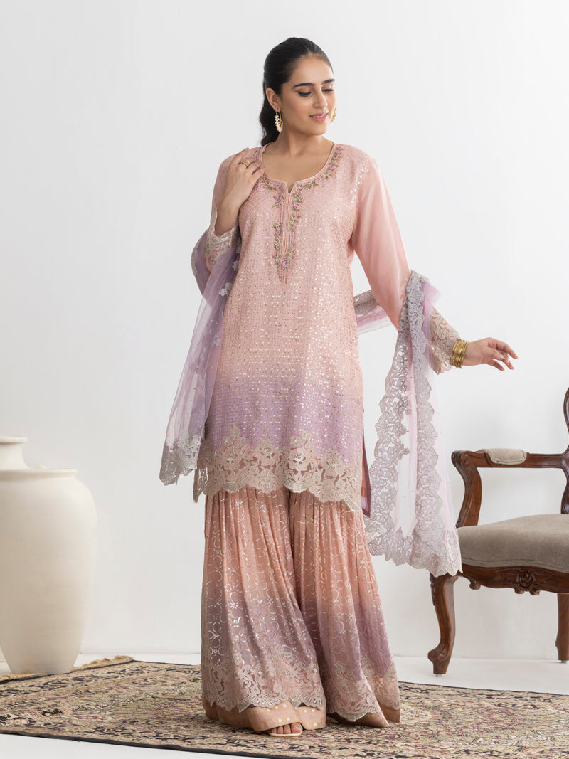 Aarzu Embroidered Garara Set - Peachy Pink