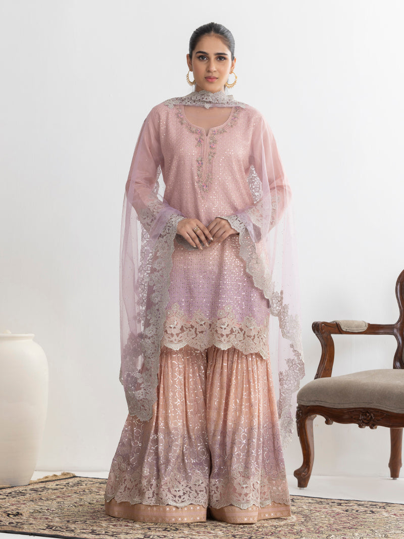 Aarzu Embroidered Garara Set - Peachy Pink