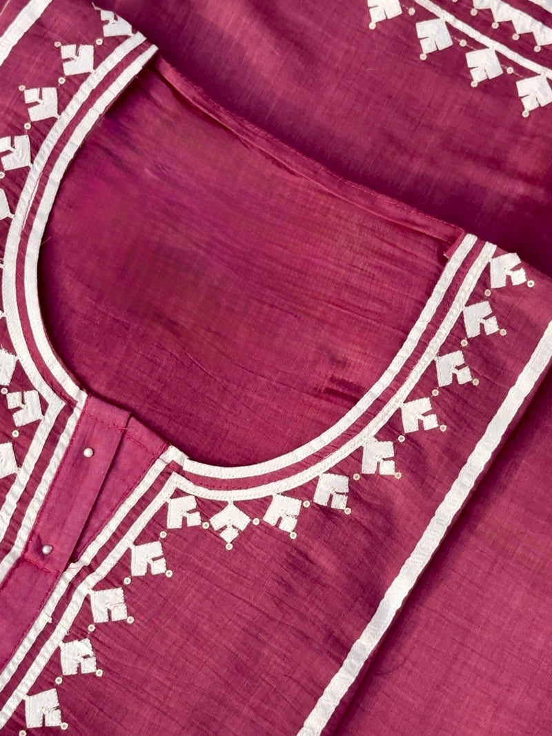 Aabroo Pure Mul Chanderi Embroidered Kurta Set with Dupatta