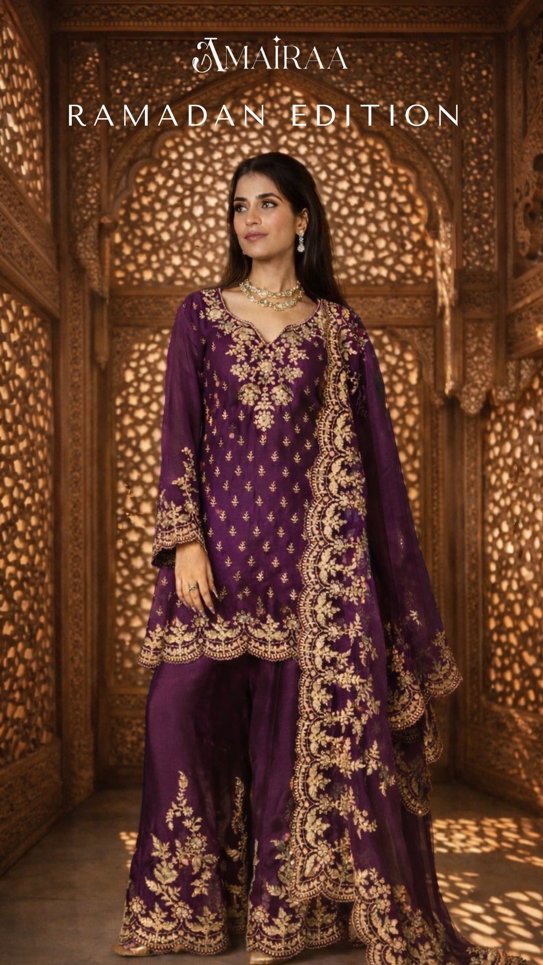 Aarini Mul Chanderi Dori Embroidered Sharara Set – Purple