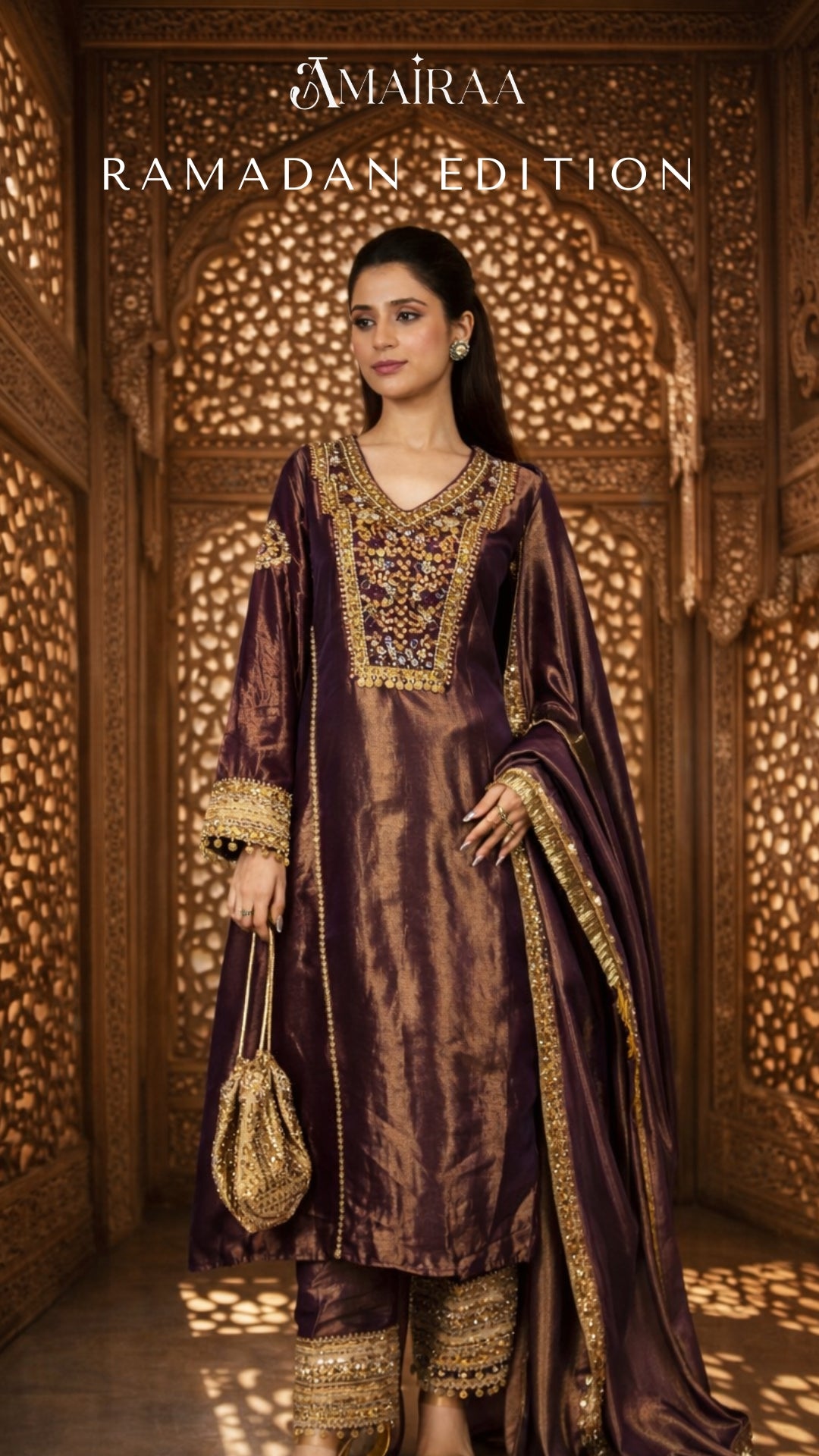 Reyna Kanchipuram Silk Embellished Kurta Set with Dupatta - Deep Wine