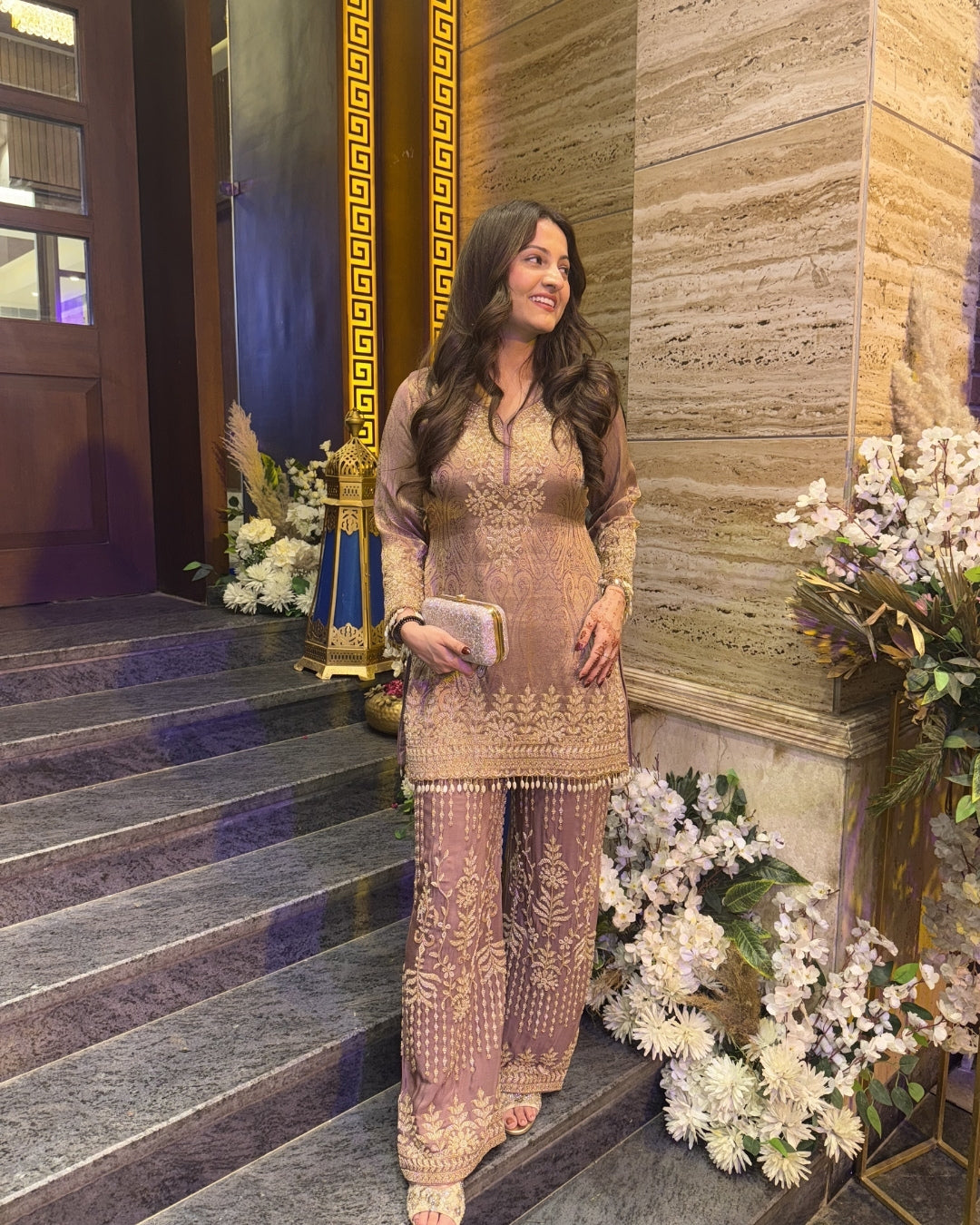 Soumyaa Kapur in Mehreen Tissue Embroidered Sharara Set