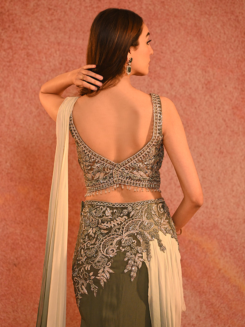 Glitz Pre- Draped Saree Set
