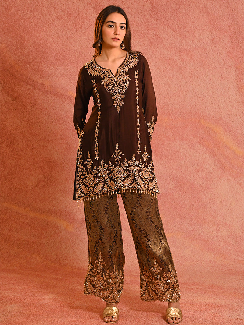Mira Chinon Embroidered Suit Set with Dupatta