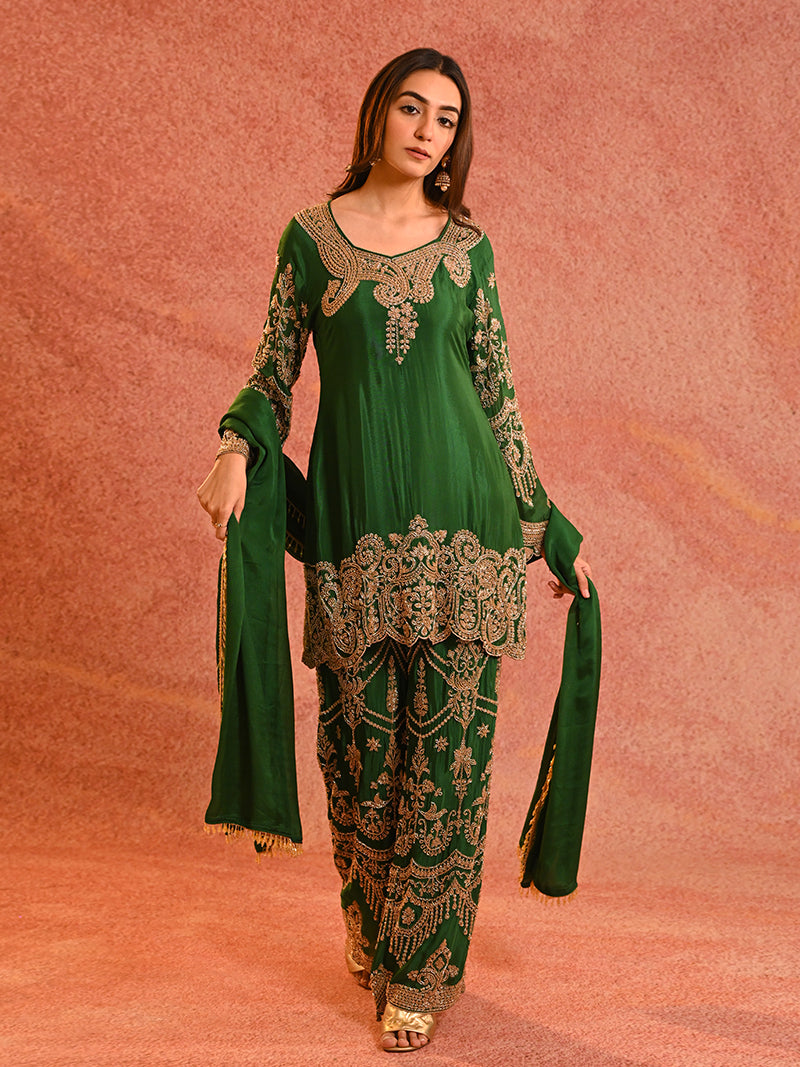 Zarreen Chinon Embroidered Set with Dupatta