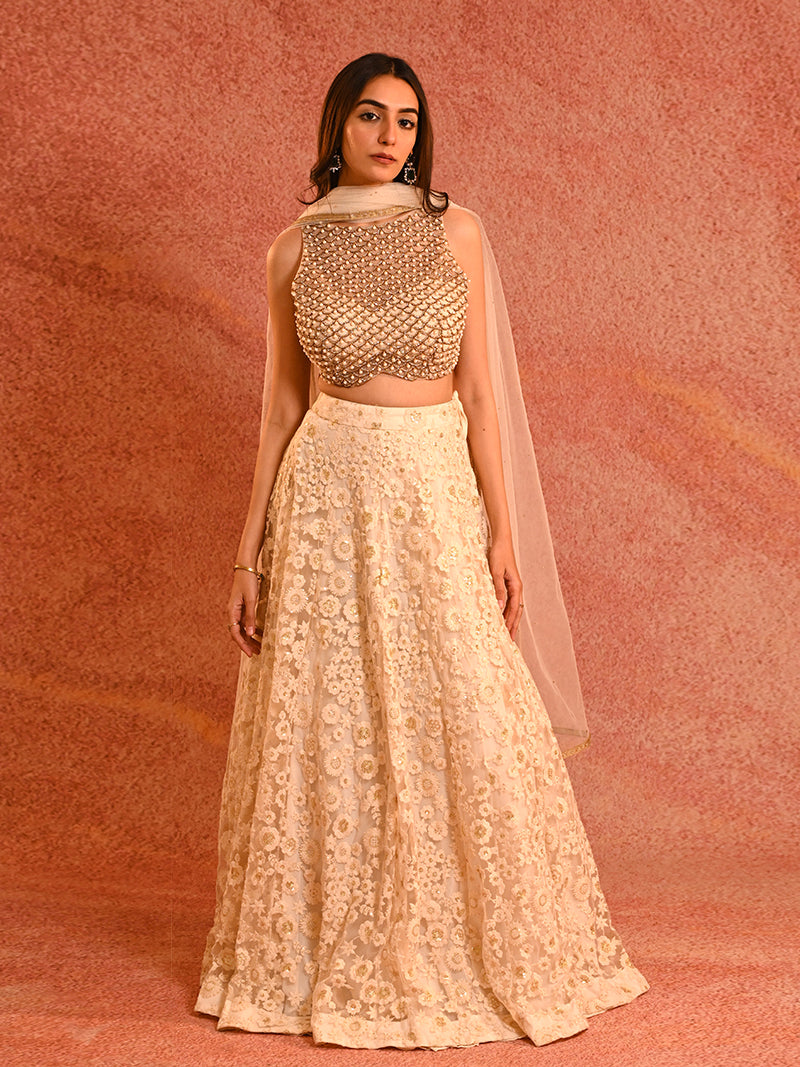 Pearl White Lehenga Set