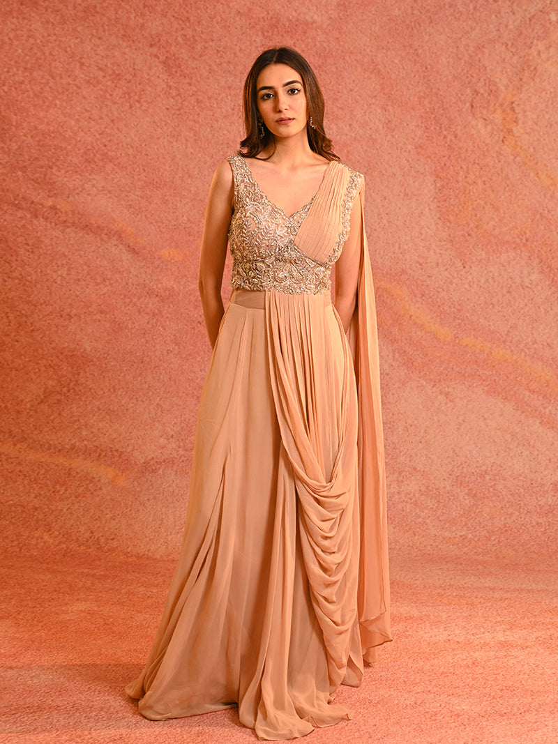 Blush Pre-Draped Saree Set