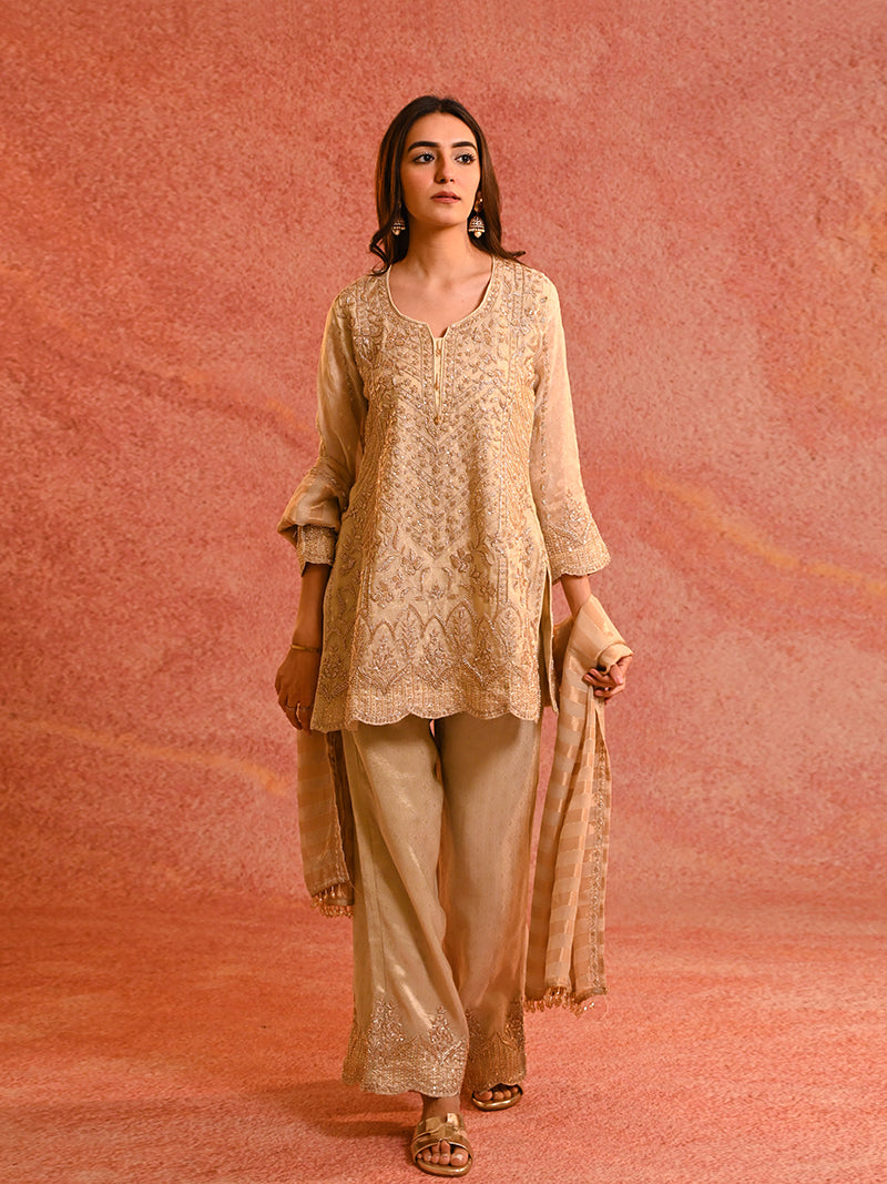 Ameera Tissue Embroidered Suit Set with Dupatta