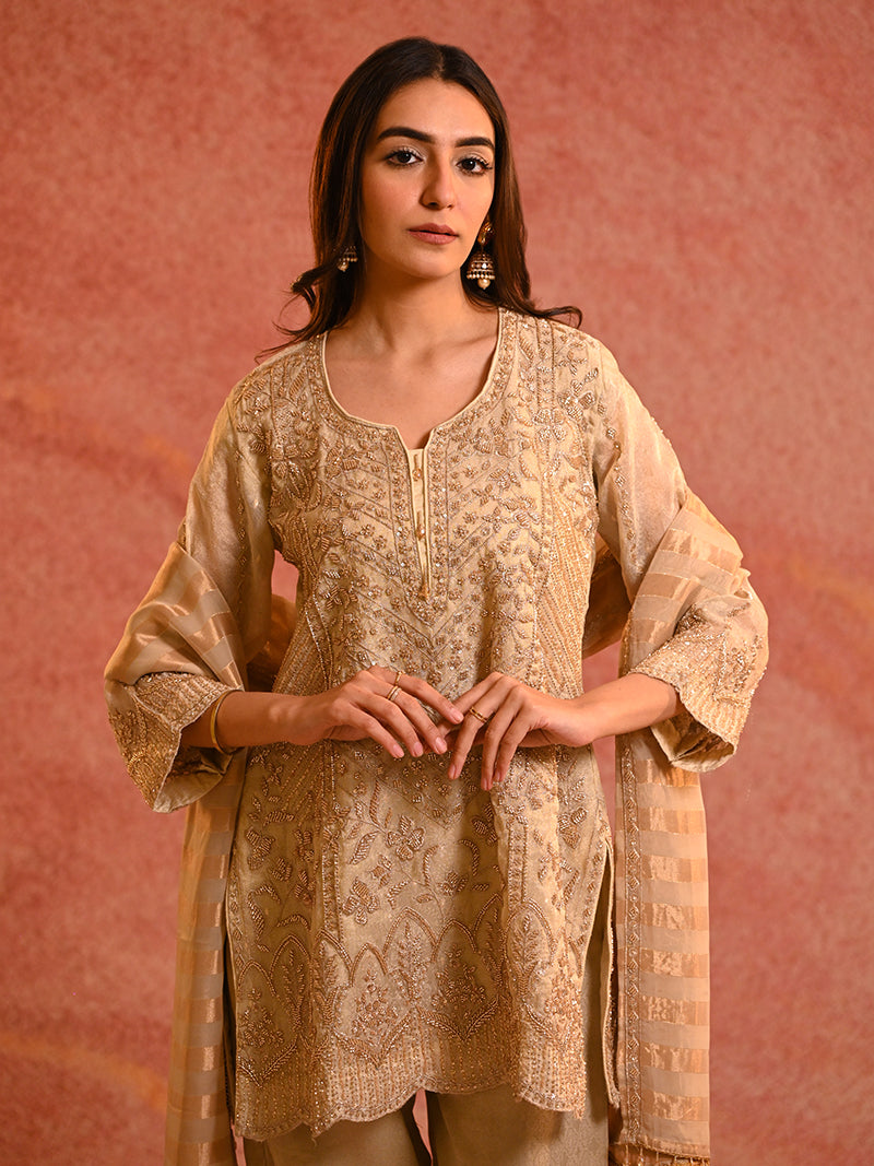 Ameera Tissue Embroidered Suit Set with Dupatta