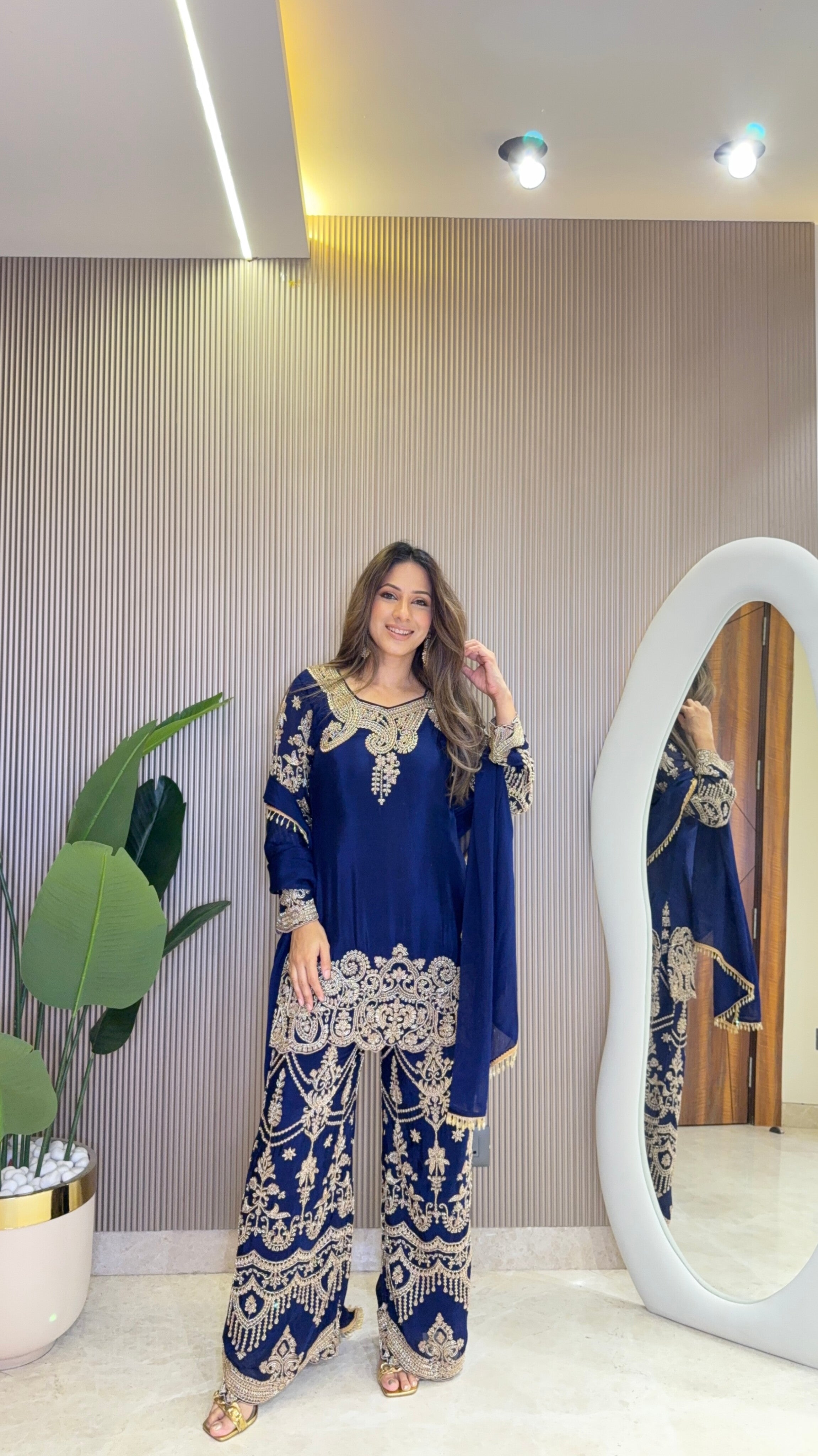 Zarreen Chinon Embroidered Sharara Set with Dupatta