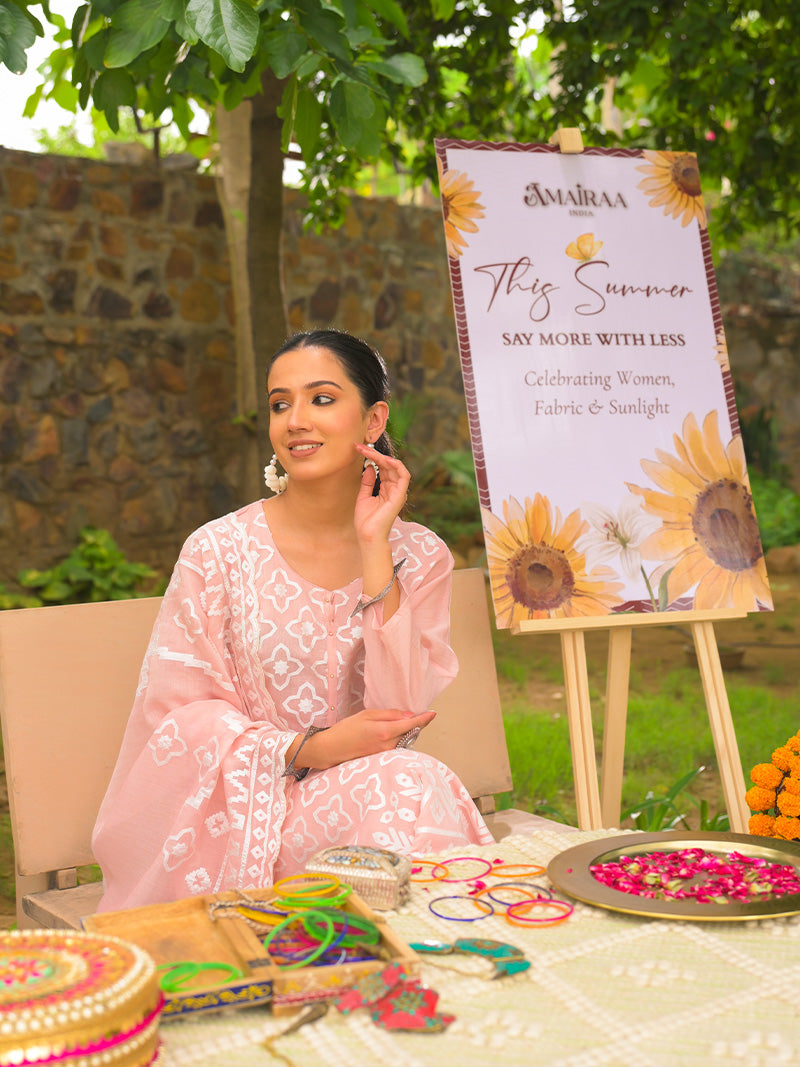 Mayra Pure Mul Chanderi Embroidered Kurta Set with Dupatta - Peachy Pink
