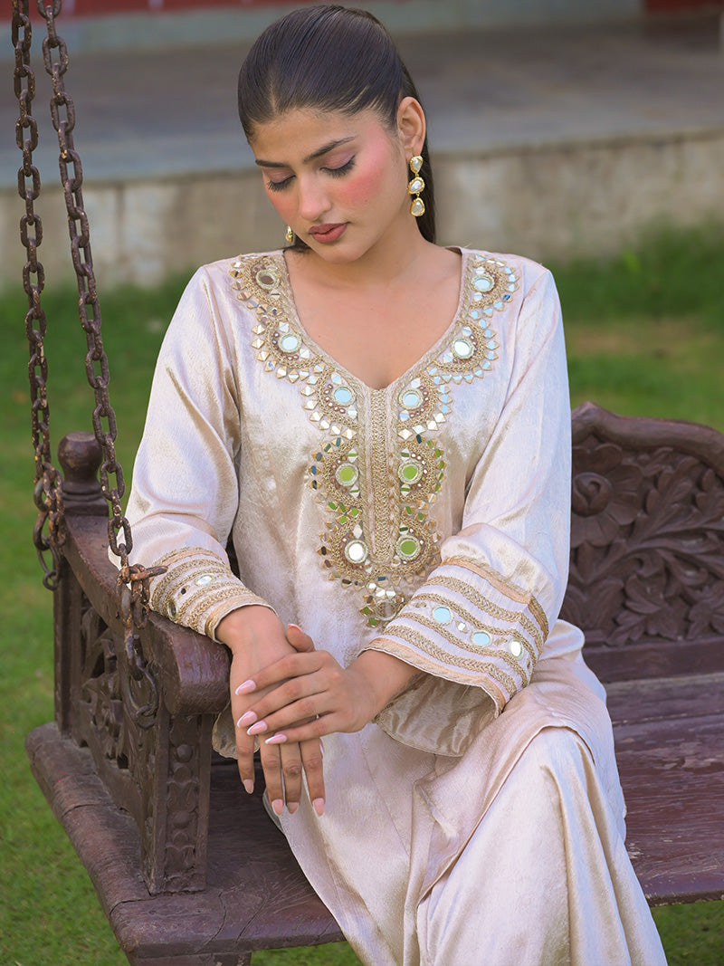 Meira Embroidered Garara Set - Champagne Gold