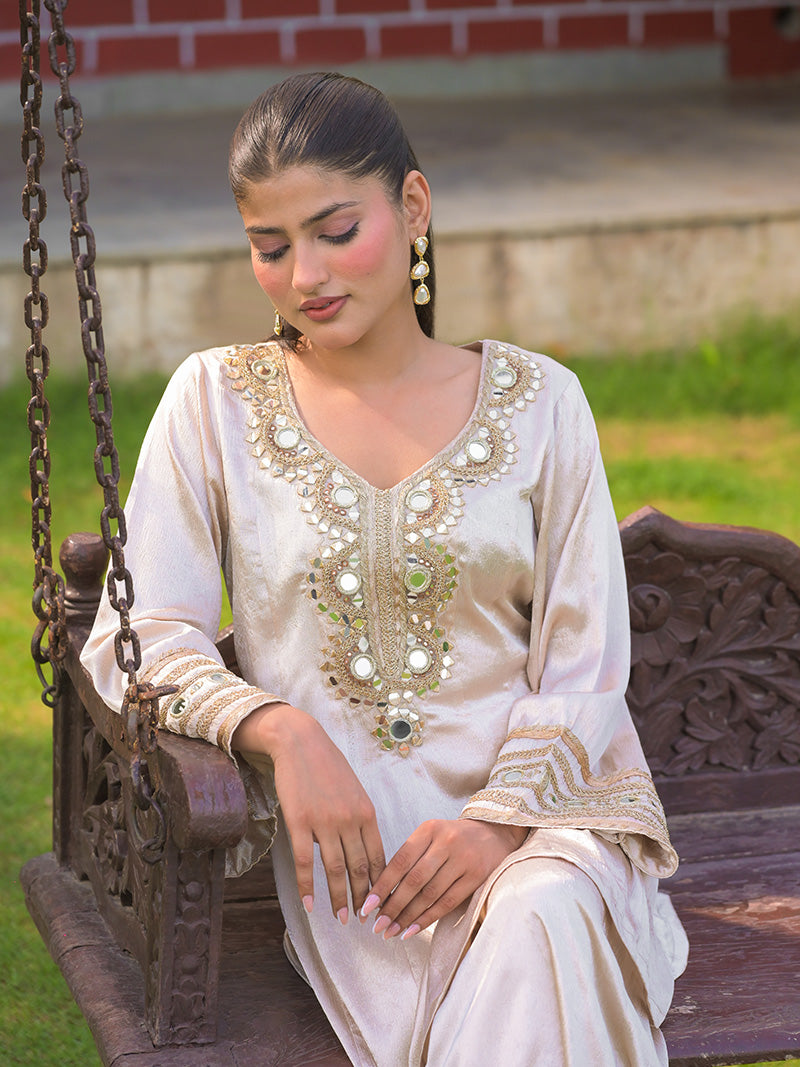 Meira Embroidered Garara Set - Champagne Gold